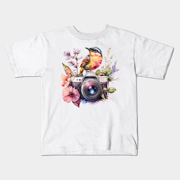 Spring Floral Camera Kids T-Shirt by bellofraya